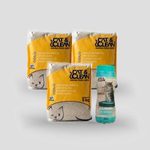 3 bolsas de arena para gato natural de 5kg c/u y 1 bote de perlas neutralizantes 500gr